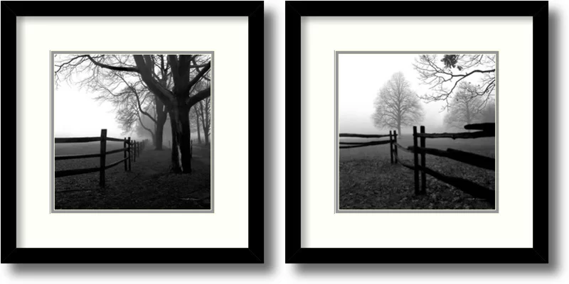 Corner+Fence+in+The+Mist+by+Harold+Silverman+2+Piece+Framed+Photographic+Print+Set